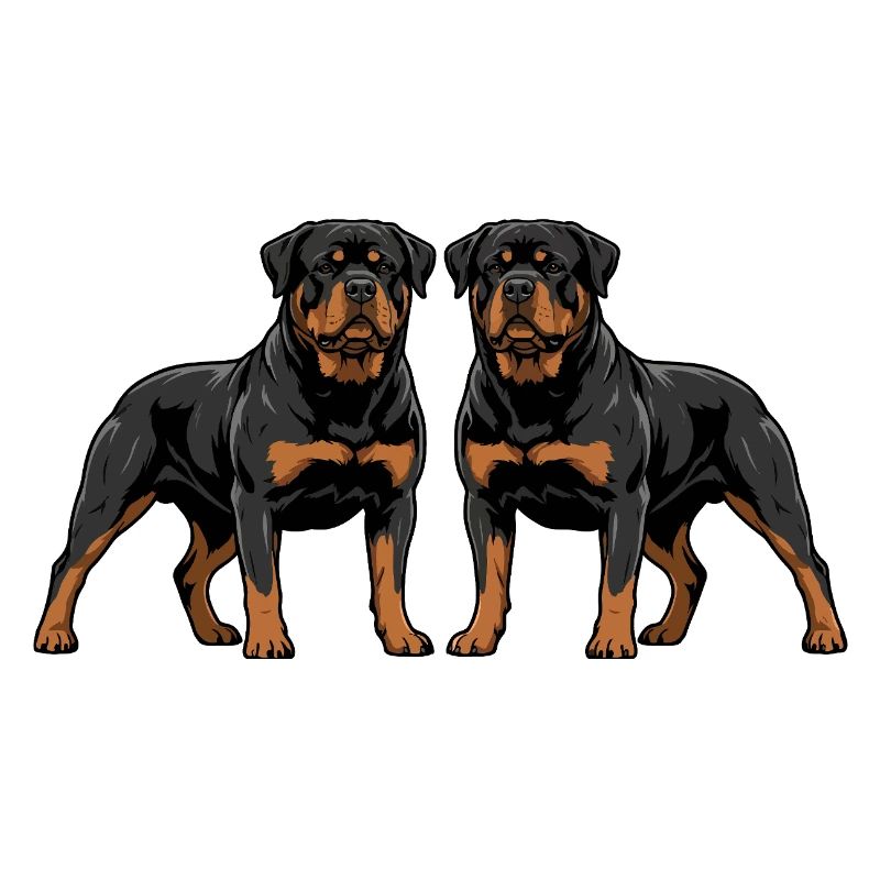 Double Rottweiler Duo Two Dogs Side By Side