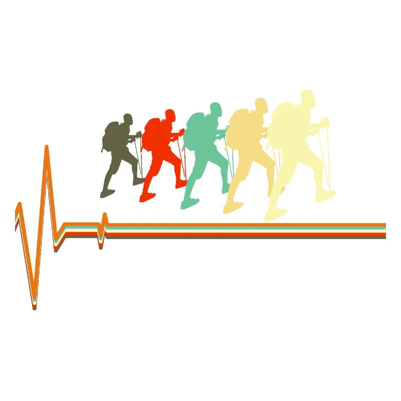 Retro Hiking Heartbeat Pulse Silhouette
