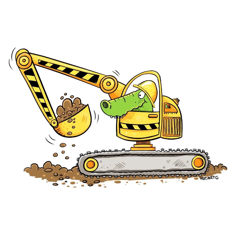 Excavator with crocodile Construction site Excavator driver boys