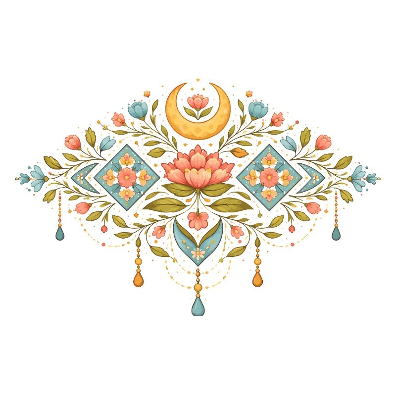 Spring ornament with flowers and moon