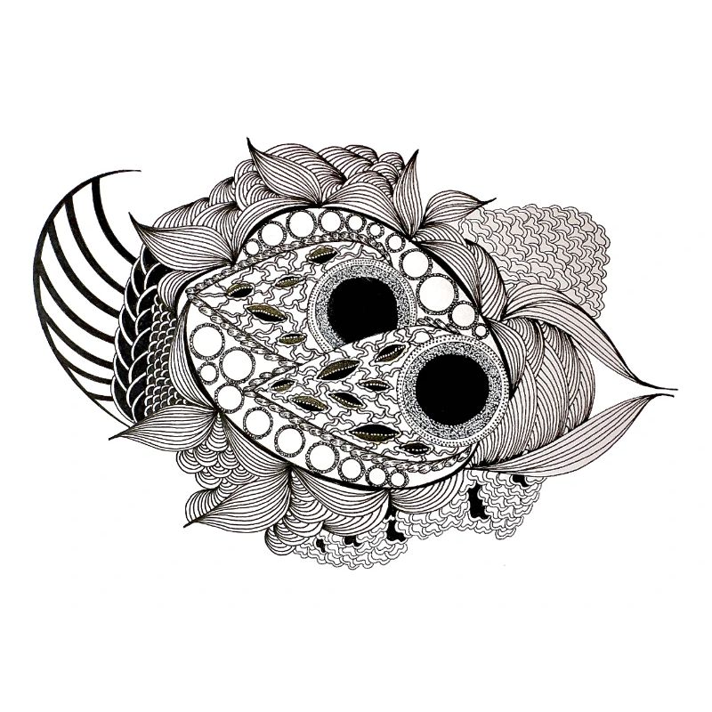 Black and White Mandala Fish Pattern