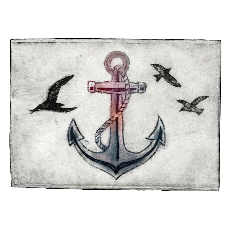Anchor with Seagulls - Hand Carved Printable