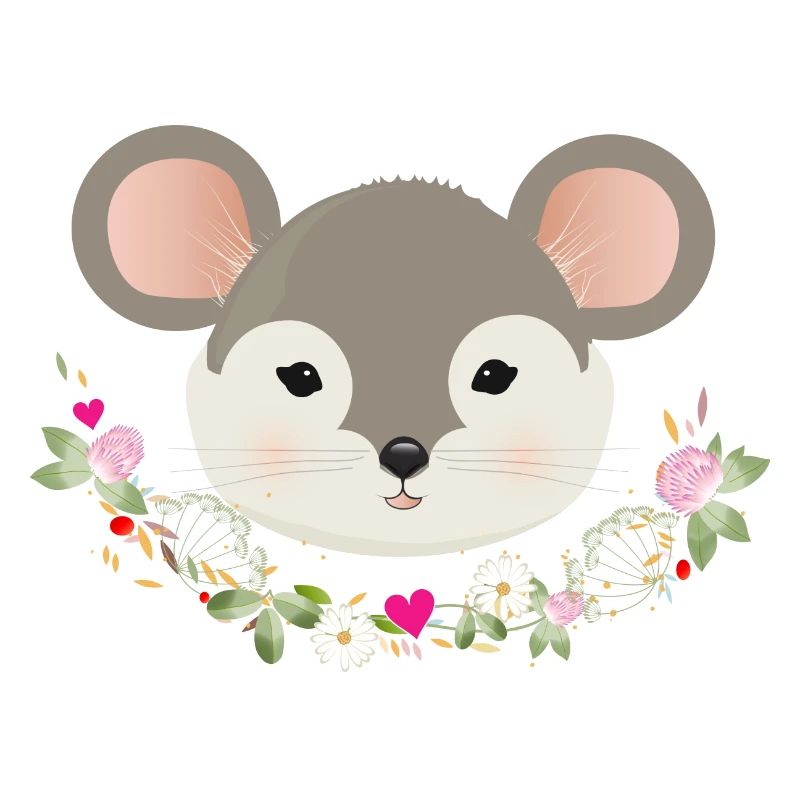 Enchanting cute mouse with delicate green in spring