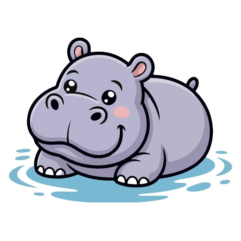 Cute hippo in a puddle