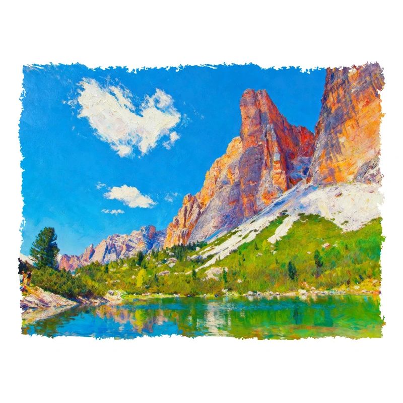 Lake in the Dolomites with paint effect