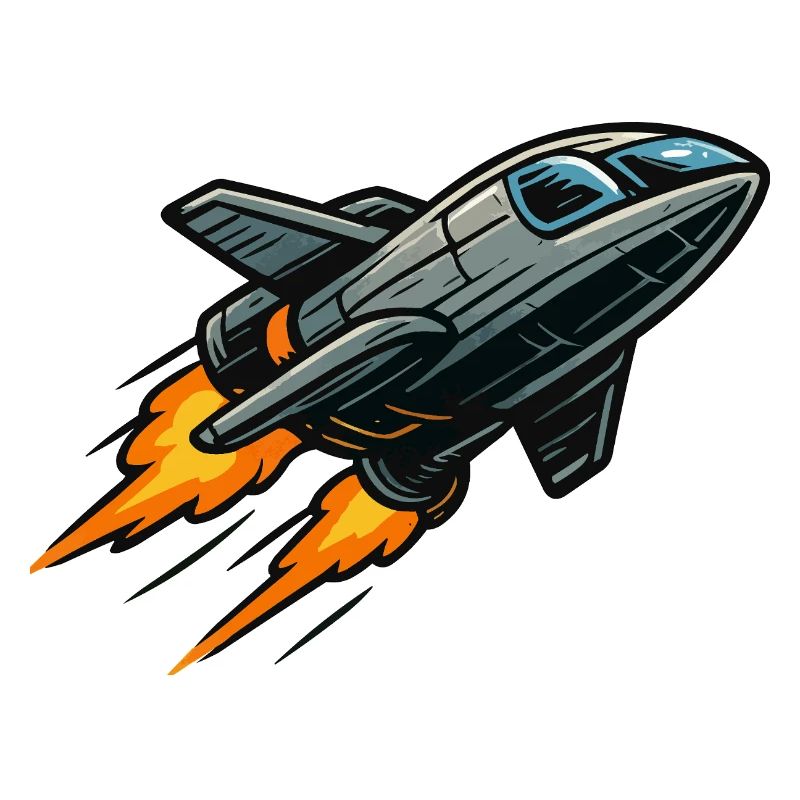 Cartoon Jet with Flame Propulsion