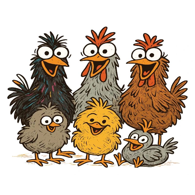 Colorful Chickens Cartoon Pattern