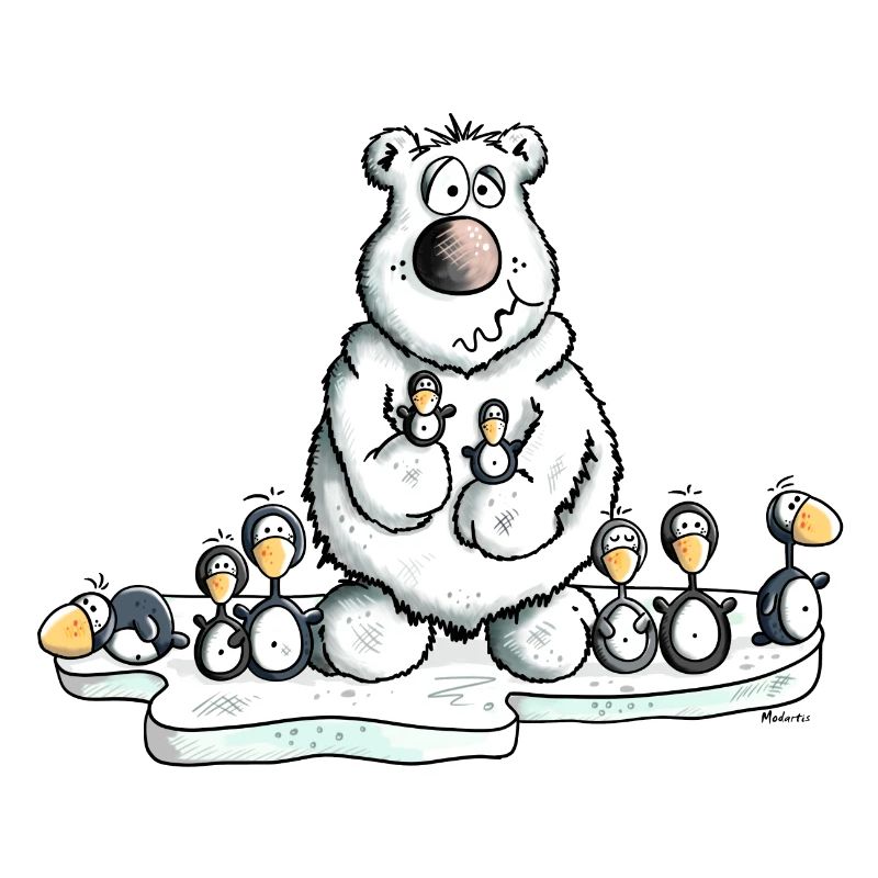 Eisbär mit Pinguinen