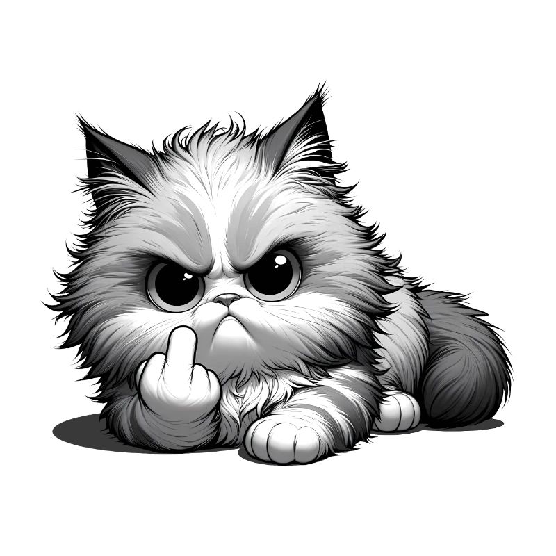 Grumpy Katze mit frechem Mittelfinger