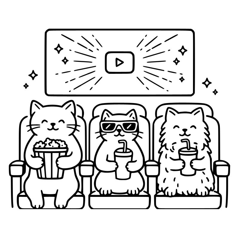 Cats Cinema Line Art