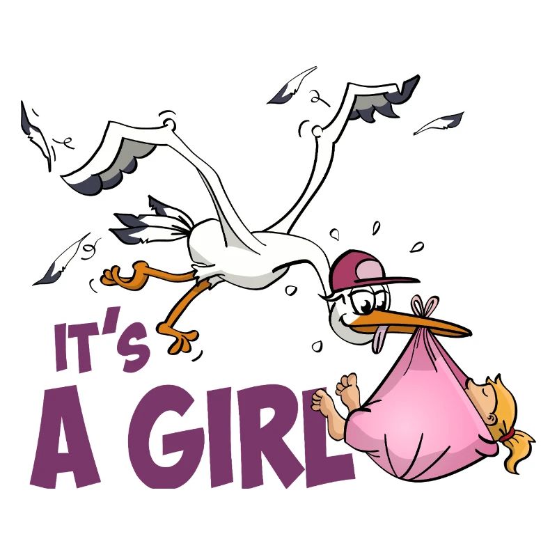 Storch mit Mädchen; "Es ist ein Mädchen"