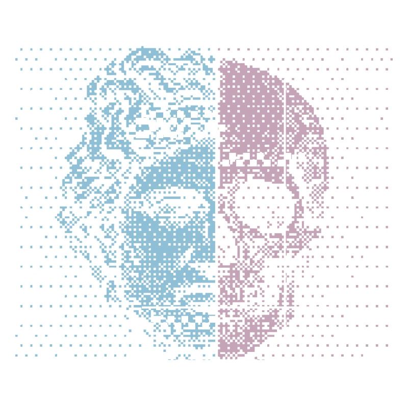 Digital Split Ancient Face Skull Art Design