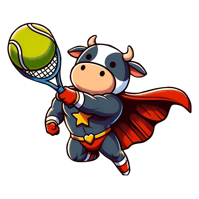 Superhelden Kuh Beim Tennis Mit Schlaeger
