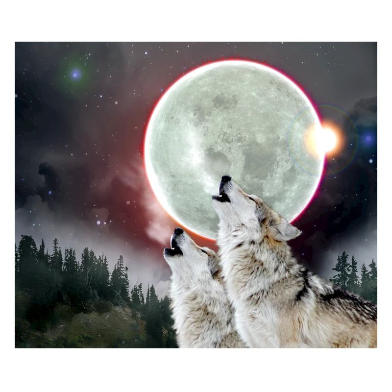 Wolves Howling Moon Eclipse Wolf Art