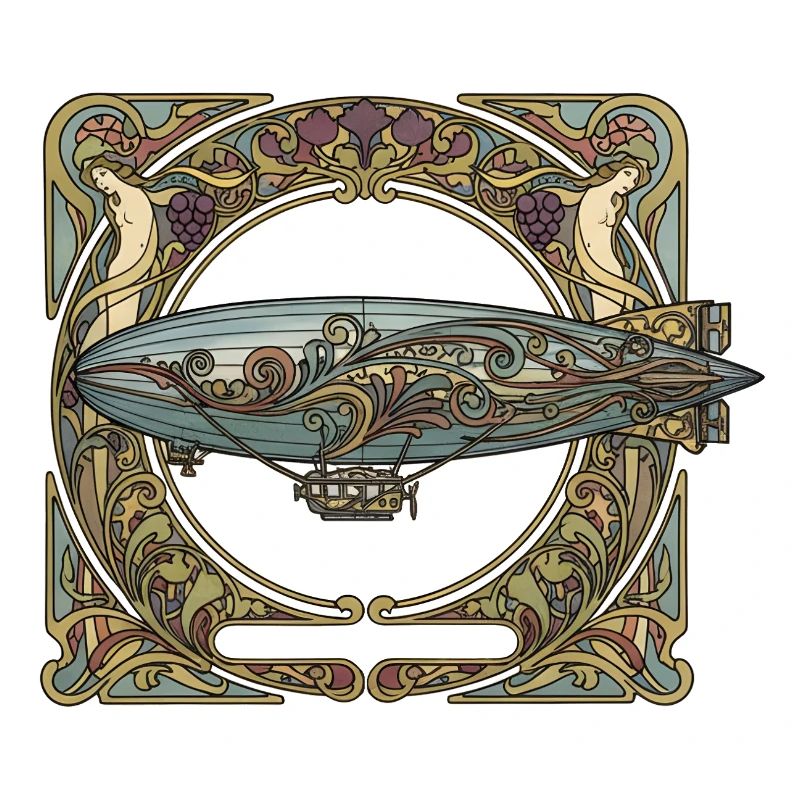 Dirigeable dans un cadre Art Nouveau