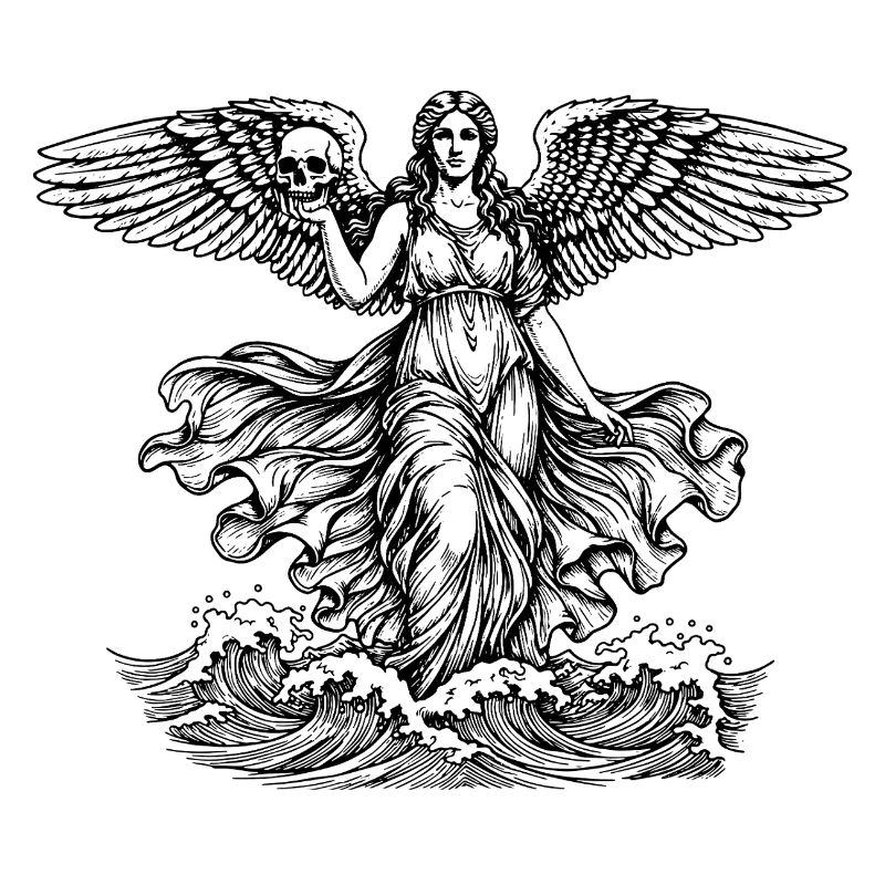 Déesse grecque Aphrodite à la mer avec le crâne