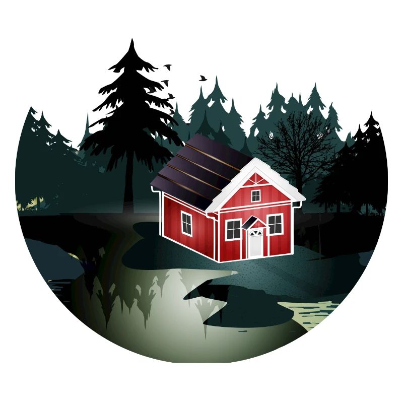 petite maison suédoise rouge à l'orée de la forêt