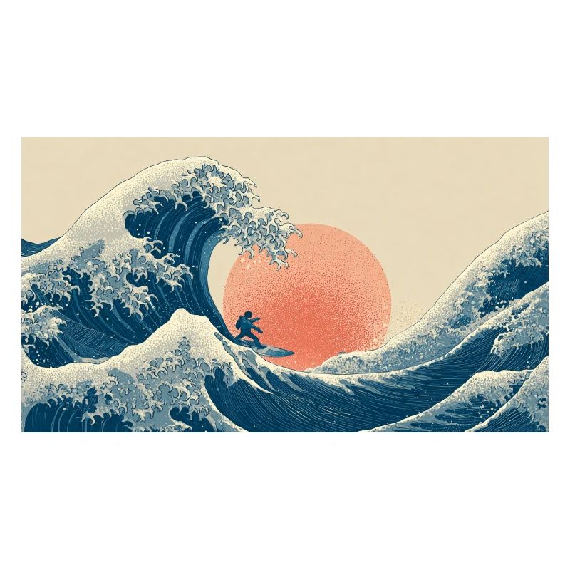 Surfing Wave at Sunset