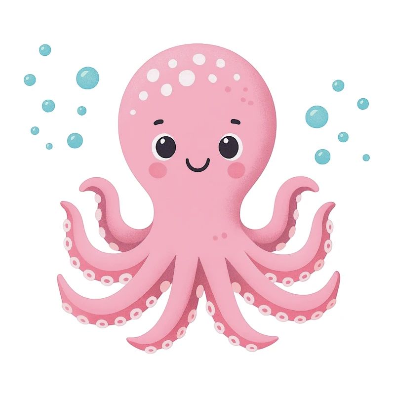 Pink Octopus with Bubbles