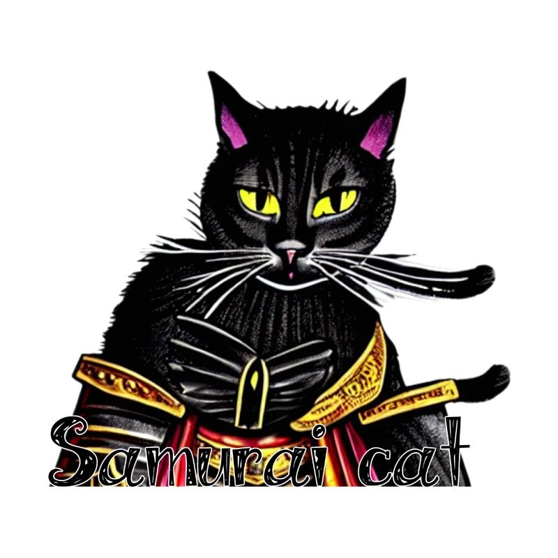 Chat samouraï avec une armure dorée