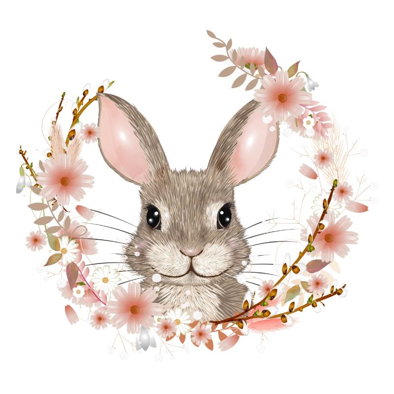 Spring wreath with rabbit as Easter bunny