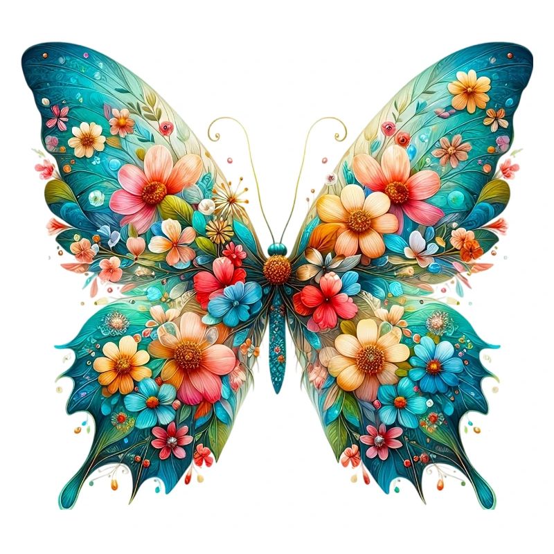 Papillon décoré de fleurs