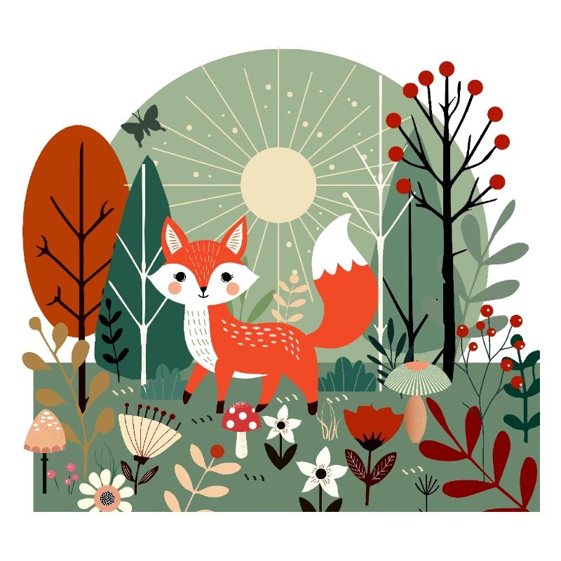 Cheerful fox in sunny forest