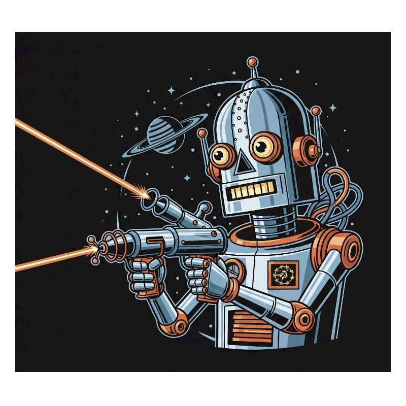 Retro Sci-Fi Roboter mit Laserwaffe