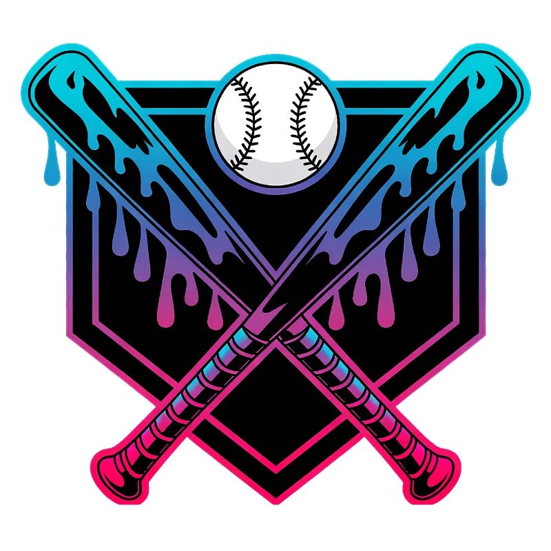 Neon Dripping Baseball Bats Crossed