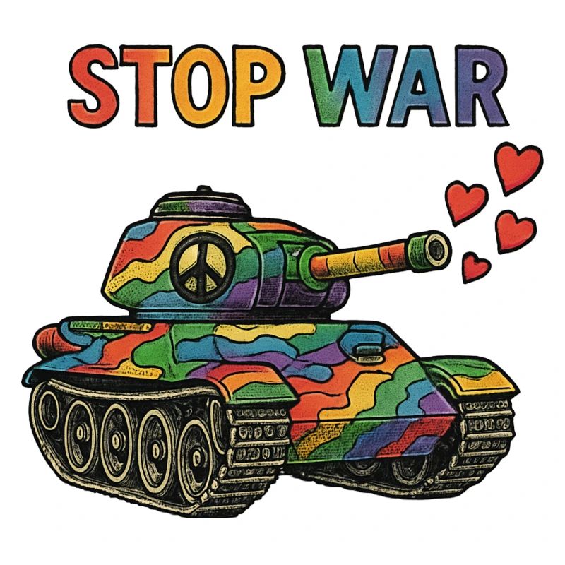 Regenbogen Panzer mit Peace-Zeichen – STOP WAR