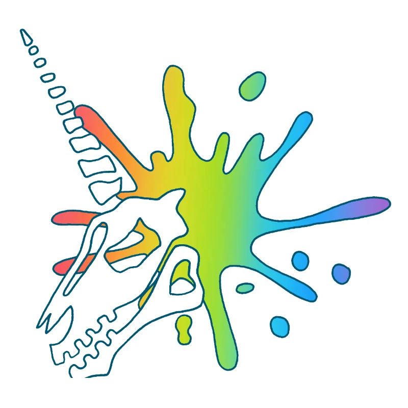Crâne de licorne et explosion multicolore