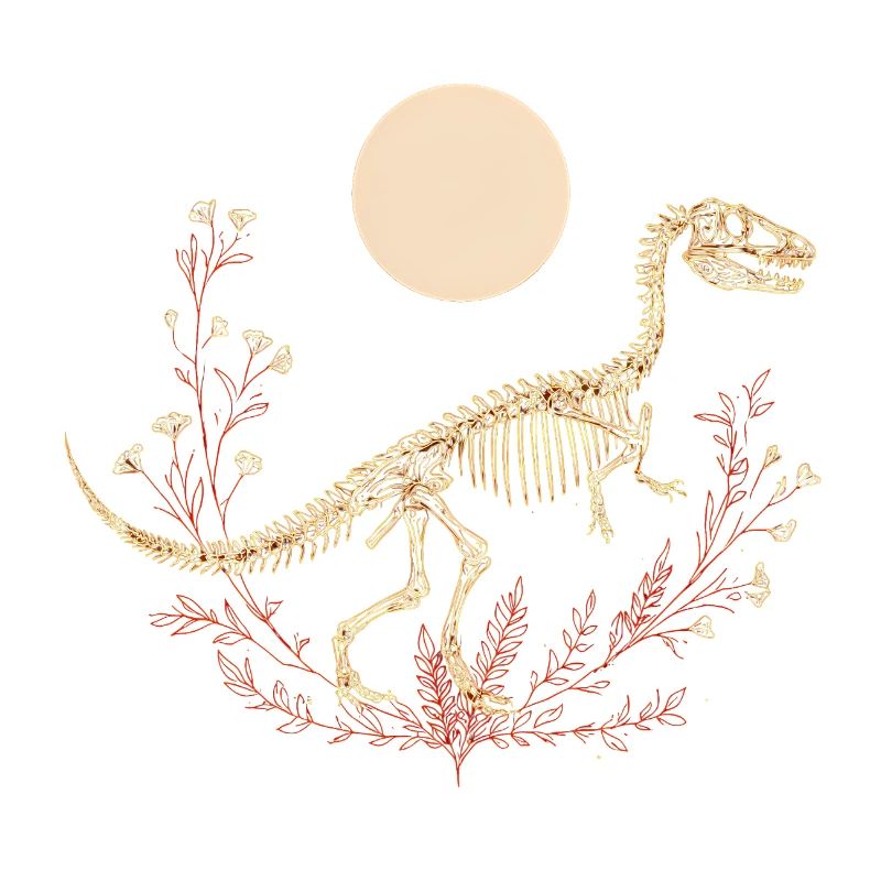 Boho T-Rex Skeleton with Moon & Floral Lines