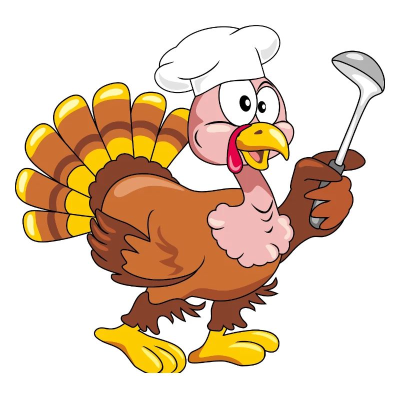 Comical funny turkey cook with a ladle