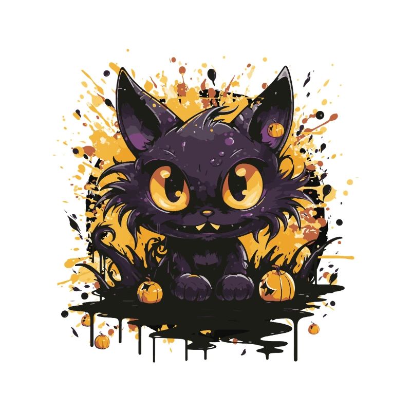 Black cat with pumpkins Halloween