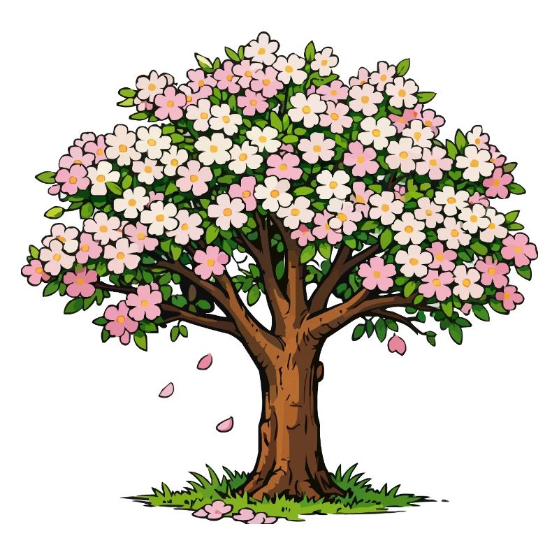 Arbre fleuri aux fleurs roses et blanches