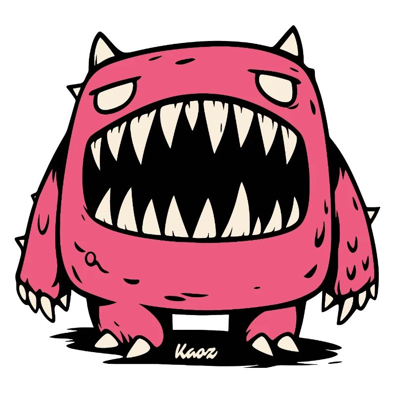 Pink Monster with Big Pointed Teeth