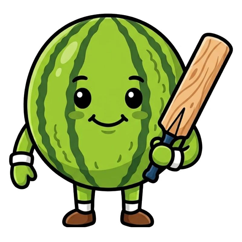 Drôle de pastèque avec une batte de cricket