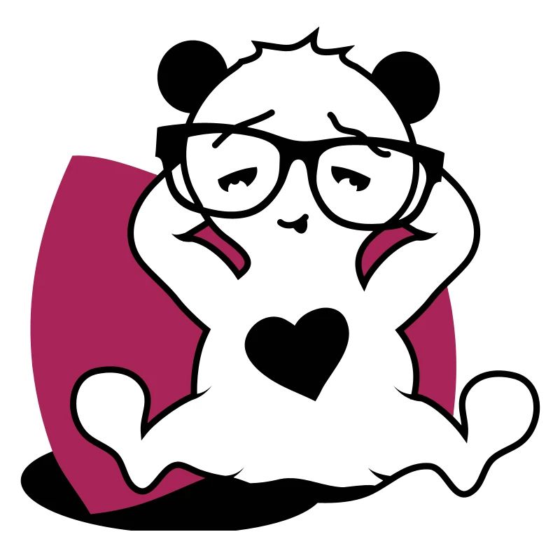 Panda with nerd glasses and heart button while relaxing