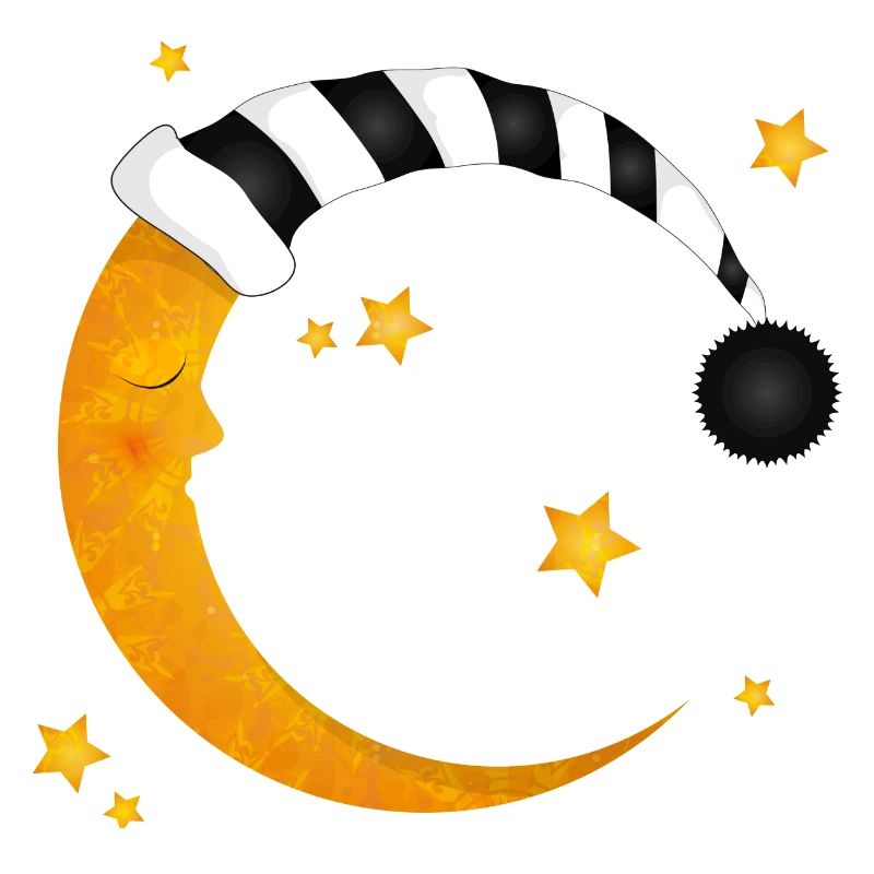 lune endormie avec un bonnet de couchage à rayures