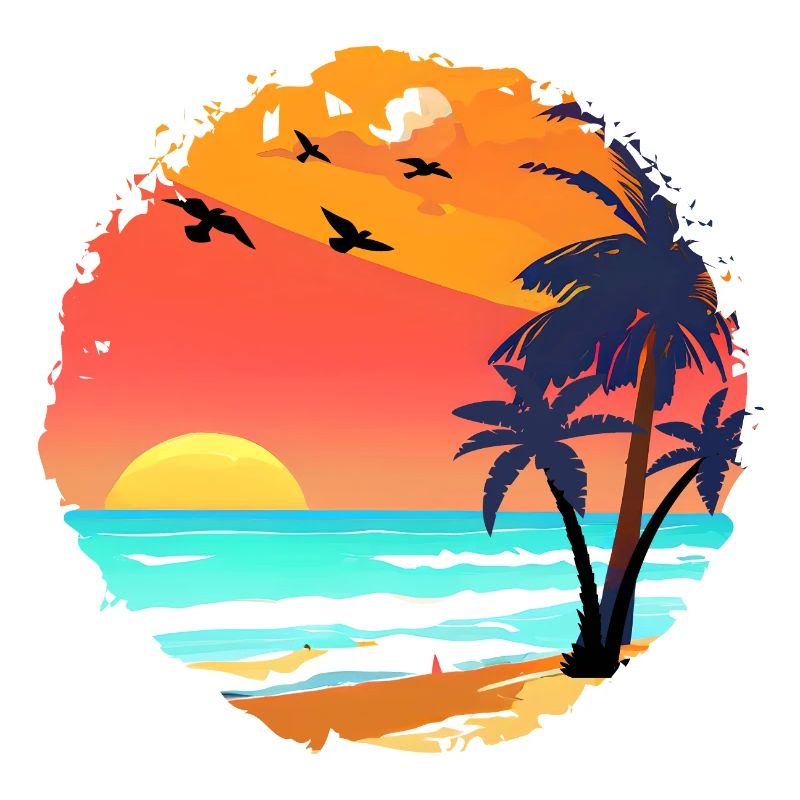 Aquarelle de plage de coucher de soleil d’été