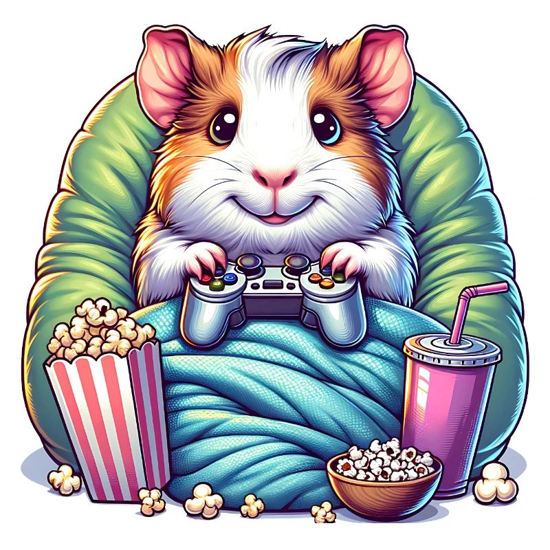 Gaming hamster in relaxation mode with popcorn