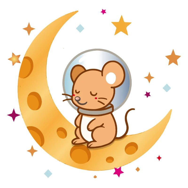 Sleeping Astronaut Mouse on Cheese Moon
