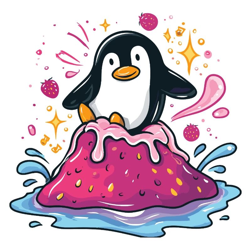 Penguin on pink jam wave