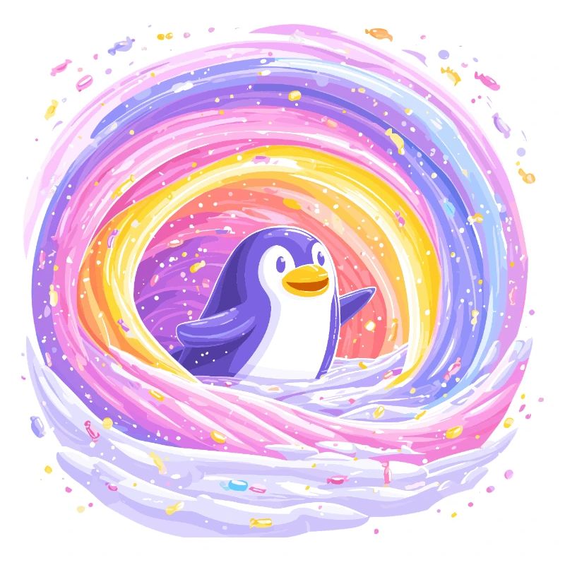 Rainbow penguin in the vortex