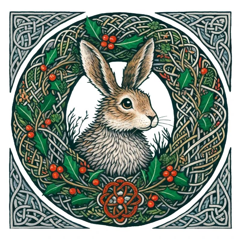 Hare in Celtic Winter Wreath