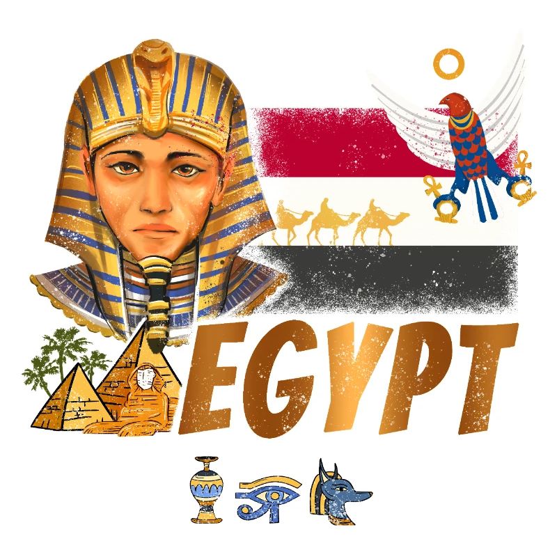 Pharaon égyptien vintage avec drapeau et pyramides