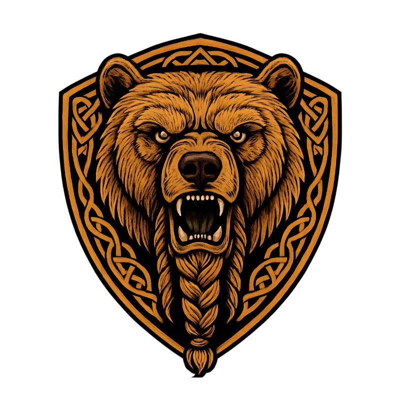Brown bear in shield with braid