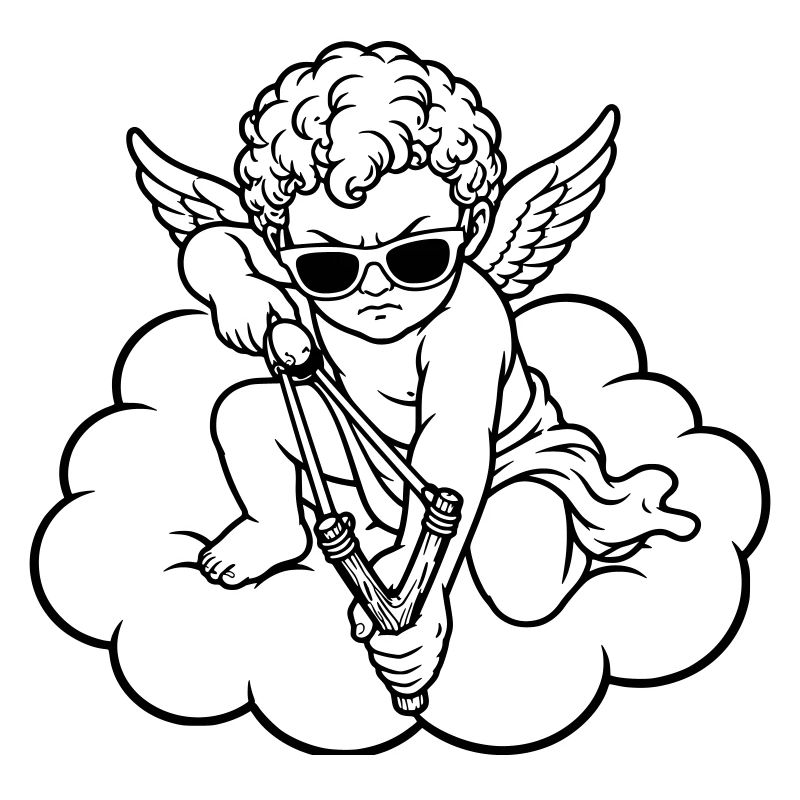Wütender Cherub mit Steinschleuder