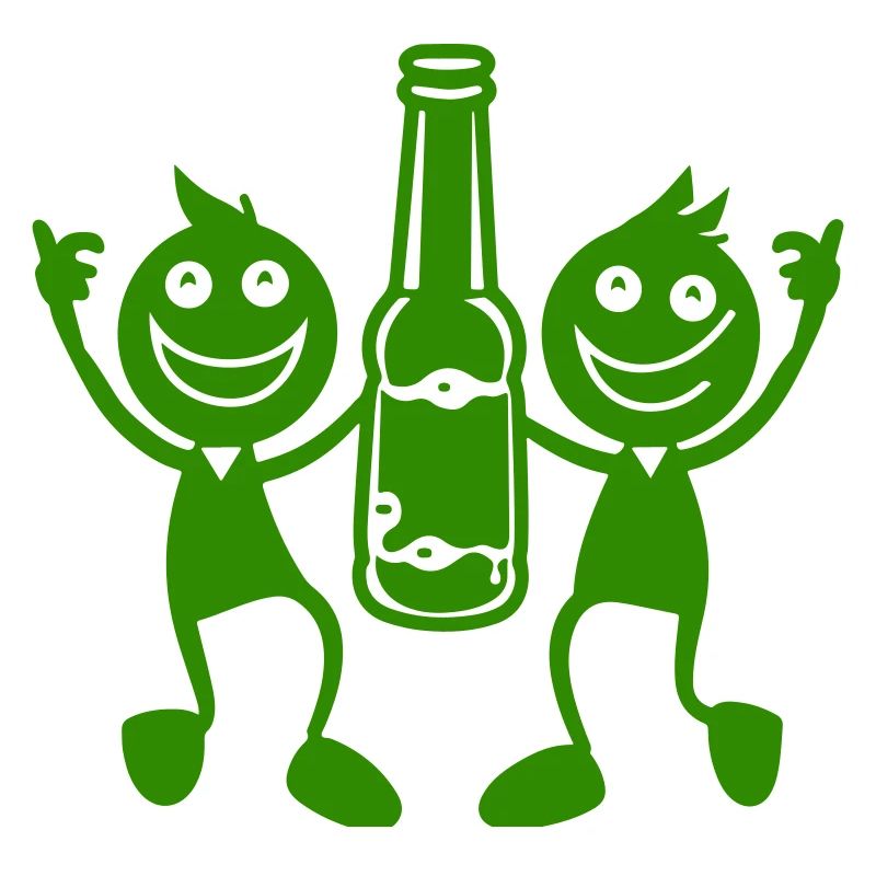Grünes Duo mit Bierflasche