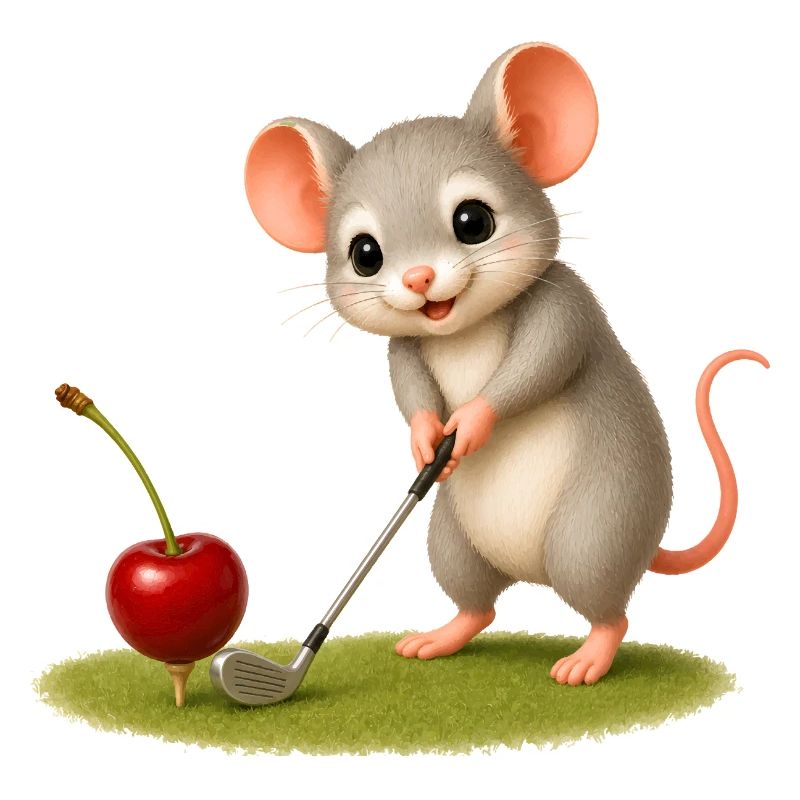 Cute mouse playing golf